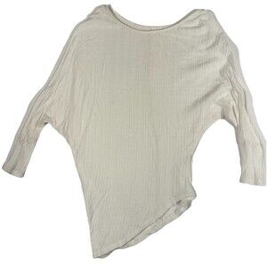 White Ribbed Dolman Sleeve Sweater Top Asymmetrical Hem Boho Minimalist Small